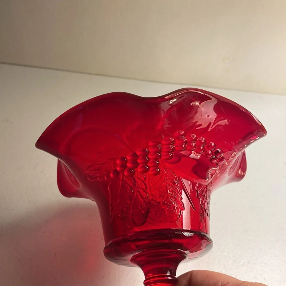Ruby Red Ruffled Compote with Fruit Design - Picture 4 of 10